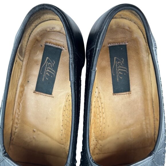 Vintage Zelli Men\'s Size 9M Black Exotic Ostrich Leg Leather Dress Shoes Loafers